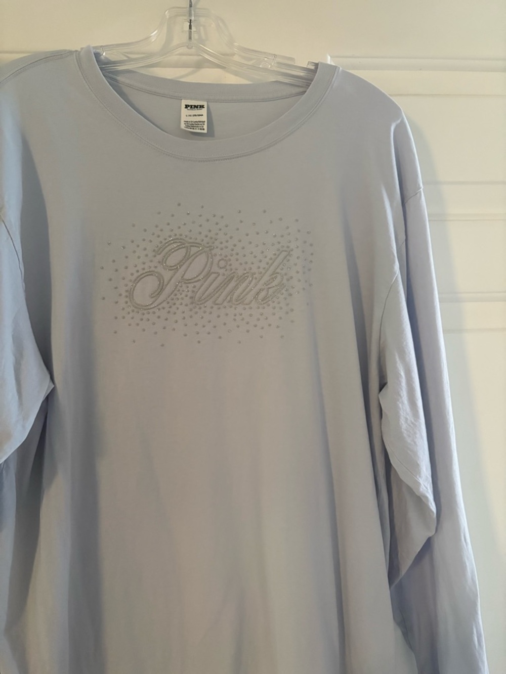 PINK Victoria's Secret Light Blue Embellished Long Sleeve Tee